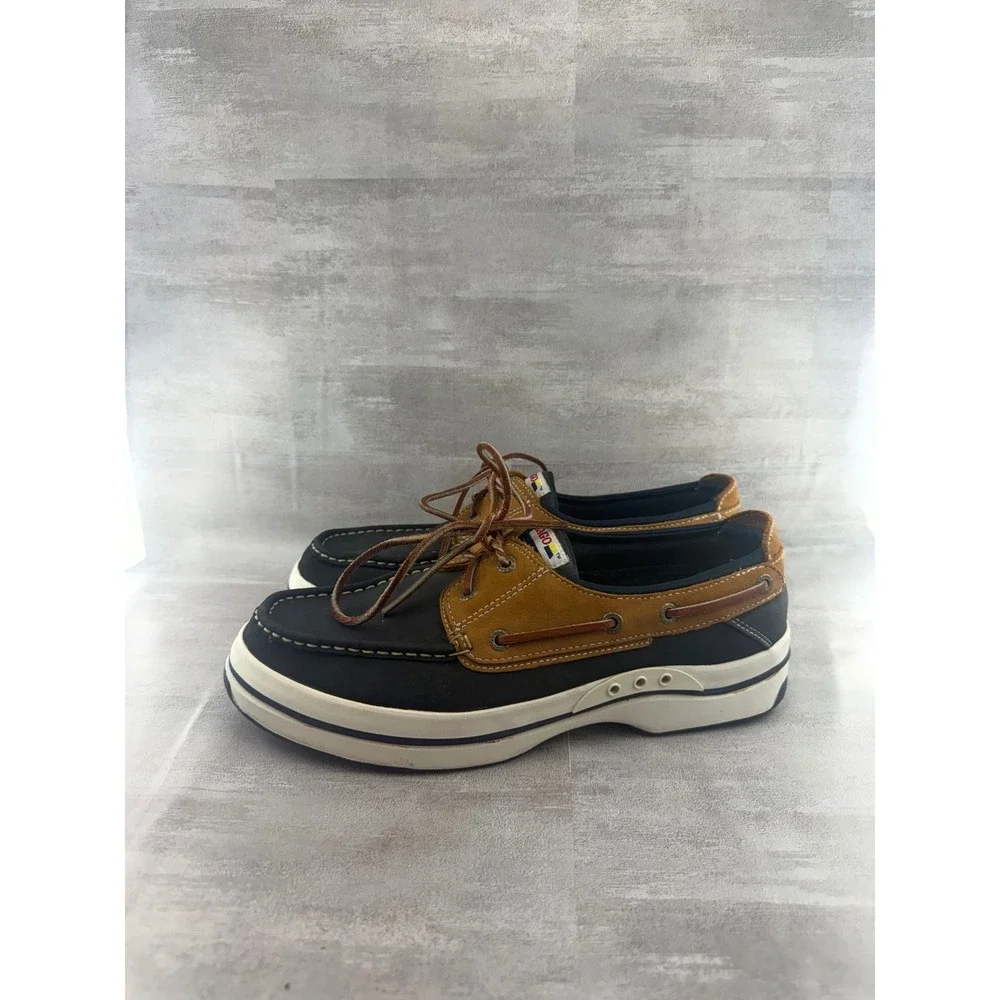 Sebago Docksides Men Sz 9.5M Navy Tan Leather Platform Boat Shoes 254-25